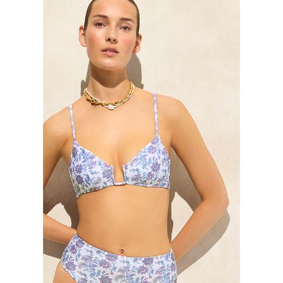J Crew Mira Bikini Top L NWT Blue Floral Multi Purple Swim Beach CJ789 J.Crew - Picture 1 of 5